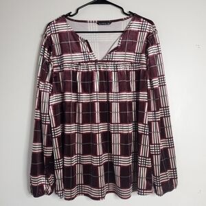 Bloomchic Women Plaid Blouse Top Sz 14-16 Casual Peasant Boho Cottagecore Velvet